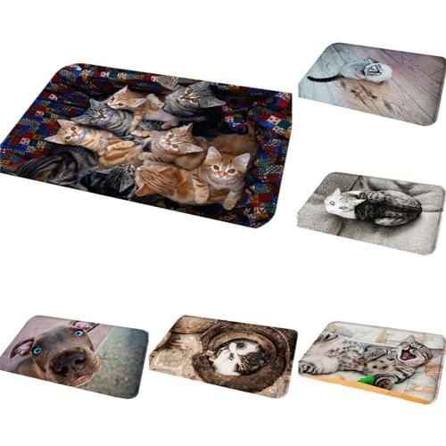 Vintage Entrance 3D Mat Waterproof Cute Cat Puppy Print Floor Mats Bedroom Carpet Anti-Slip Kitchen Toilet Doormat Home Decor