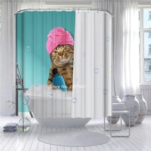 Cute Cat Bath American Punk Style New Green Plant Cactus Sunflower Color Maple Leaf High Quality Waterproof Shower Curtain
