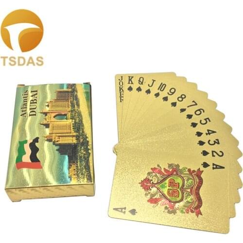 Waterproof Gold Playing Cards 54pcs/set Atlantis Dubai Scenery Durable 24kt Gold Cards 1 Deck Free Shipping