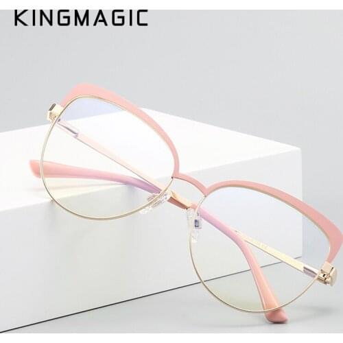 KINGMAGIC Blue Llight Blocking Metal Glasses Frame Women Myopia Spectacle Transparent Glasses Men Optical Eyeglasses Frames
