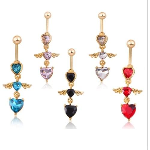Surgical Steel Dangle Navel Rings Heart Navel Bars Fashion Multicolor Angel wings Women Belly Button Ring Piercing Body Jewelry