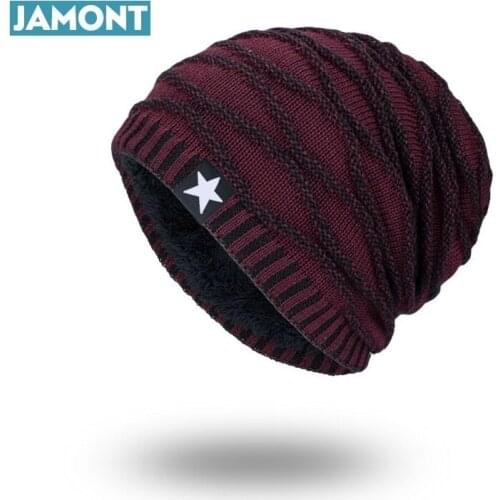 JAMONT Winter Beanies Knitted Hat Mens Skullies Casual Cap Bonnet Hants Five Star Hat High Quality Cap Men Woman Gorrs