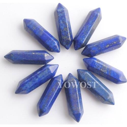 10Pcs 30x8mm Hexagonal Bullet Pointed Reiki Chakra Lapis Lazuli Natural stone No Hole Beads Handcrafted Jewelry Making QU3308