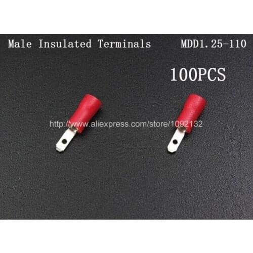100pcs Red MDD1.25-110 Male Insulated Electric Spade Connector Terminals Wiring,Crimp for 22-16 AWG