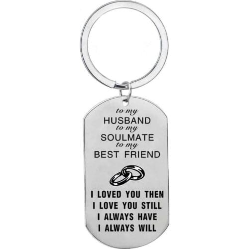 12PC To My Husband To My Soulmate To My Best Friend Keyring Stainless Steel Dog Tag Pendant Keychain Couples Lovers Gift Jewelry
