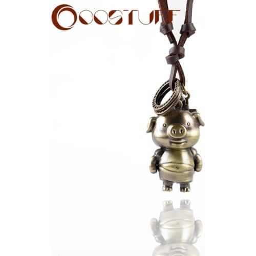 New Fashion Jewelry for Women Statement necklace & pendants Genuine Leather Cute Pig Pendant Necklace women collares mujer colar
