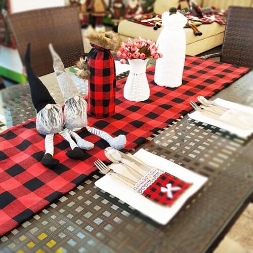 36*180cm Black Red White Plaid Pattern Christmas Table Runner Home Christmas Decorations Party Supply 280g