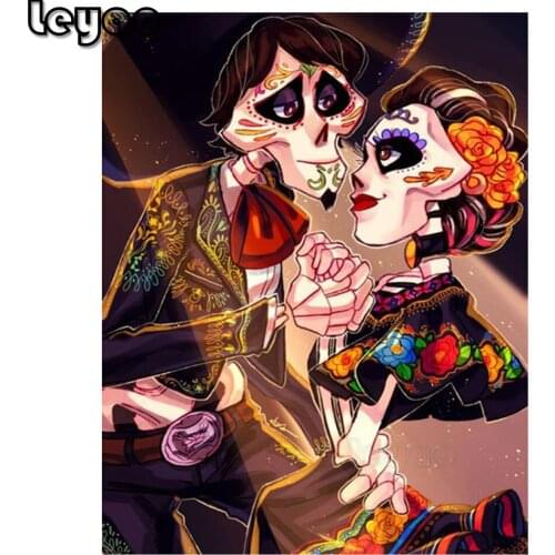 DIY Diamond painting Cross stitch Kit flower skull Diamond embroidery Scary couple 5D rhinestone mosaic Needlework Decor