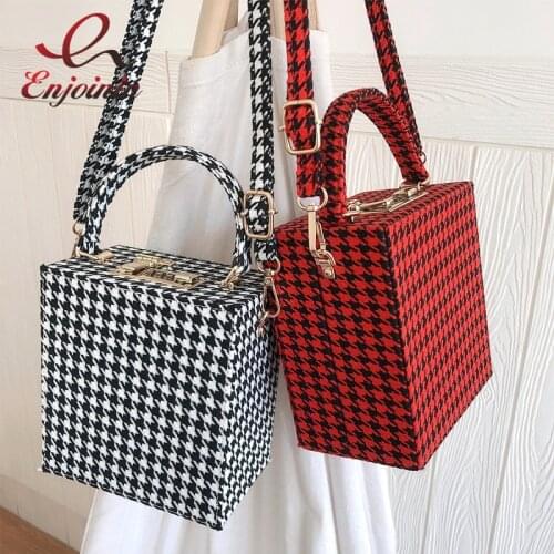 White & Red Houndstooth Box Style Women Fashion Purses and Handbags Casual Shoulder Bag Crossbody Bag 2020 Designer Bags Totes
