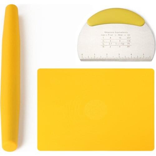 Large Silicone Pastry Mat Set Measuring Counter Mat Dough Rolling Mat Rolling Pin Reusable Noodle Knife For Biscuits Breads