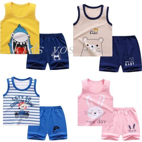 Kids Clothes Summer Toddler Boys Girls Cartoon Clothing Sets Vest+shorts 2Pcs/Sets Sleeveless Cartoon Tops Outfits 1 2 3 4 5 6T