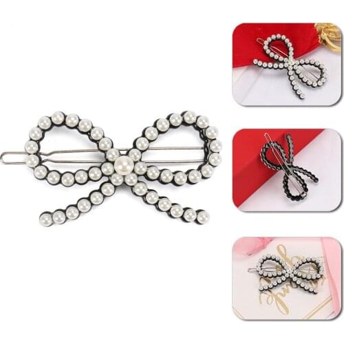 Elegant Pearl Bow Hair Clip Korea Pearls Adorned Bowknot For Women Hair Accessories Acetate Pearl Hair Pins