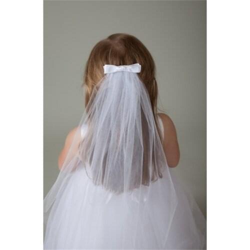 Long Tulle Wedding Flower Girls First communion Veils With Comb Bows White Ivory Children Kids Veils Voiles Fille velos de Novia