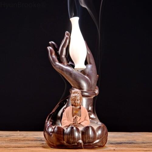 Ganesha Backflow Incense Burner Ceramic Smoke Waterfall Incense Burner Holder Aromatherapy Buddha Censer Buddhist Decoration