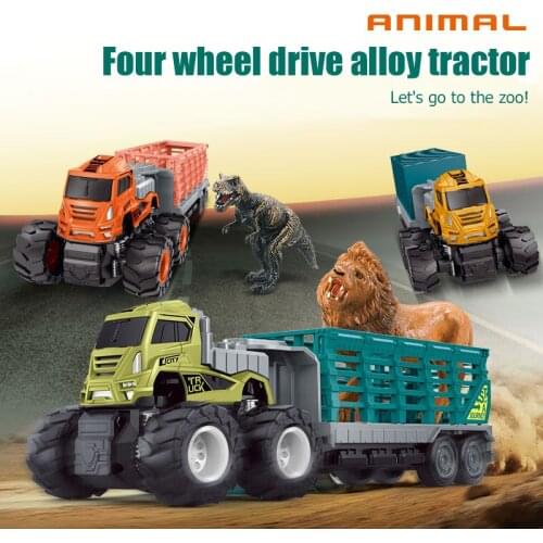 Simulation Alloy Engineering Vehicle Big Container Car Toy Car Inertial Car Head Bring Animals Childrens Toy Model