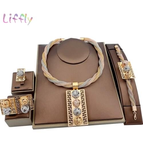 Indian Fashion Jewelry Sets Square Necklace Tassel Bracelet Party Women Earrings Ring Jewelry Stainless Steel Jewelry