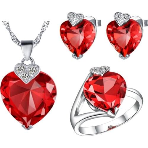 Pendant necklace Earrings ring set 925 Sterling custom made pendant ear ring sea heart set inCZ Luxury Ms. girl Wedding