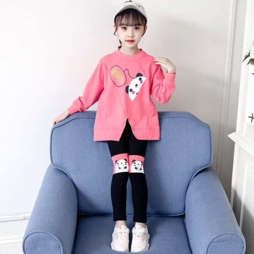 Teenage Girls Clothing Set Cartoon Panda Pattern Sports Suit Children Outfits Teens School Costume Cotton Top + Legging Pants