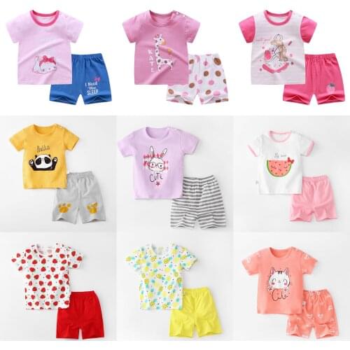 Toddler Baby Girl Clothing Sets Tshirts Pants Suit Kids Short Sleeve For Summer Outfits Baby Children Costume Girls 0-6 Pajamas