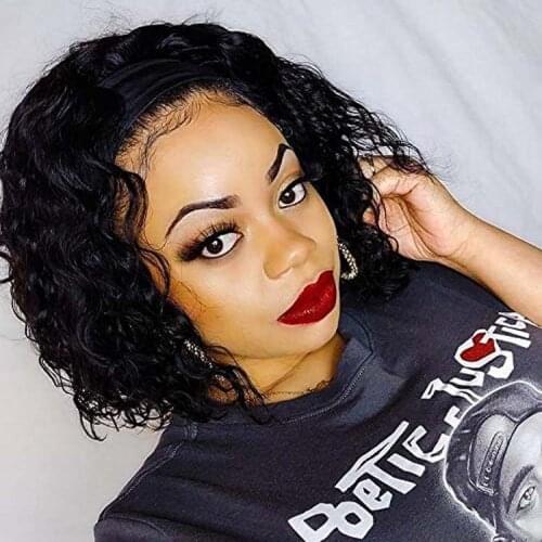 Short Bob Human Hair Wigs Brazilian Remy Water Wave Full Machine Made Headband Wig 180 Density For Women 8-14 Inch With Scarf