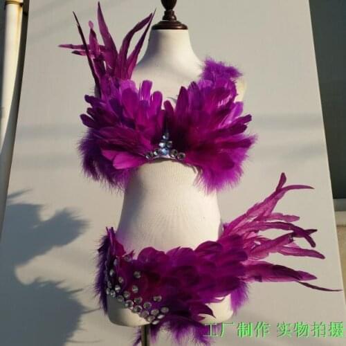 Model catwalk suit natural feather Sexy bras and underwear costume Hot dance party underwear night show performance