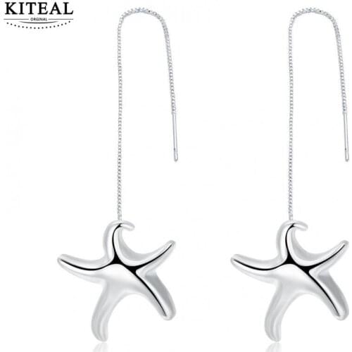 Summer style silver clip on earrings for women sea star starfish long earings oorbellen diy
