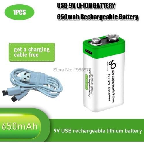 1PC New 9V 6F22 650mAh USB lithium Rechargeable battery 9 V li-ion batteries for Multimeter Microphone Toys Remote Control KTV