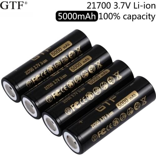 Lithion refillable pylon with actual capacity, gtf, 21700, 3.7v, 5000mah, flashlight, electronic car, flat head battery, dropshi