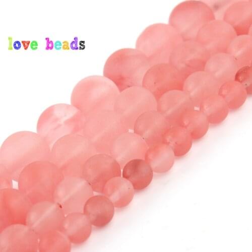 Natural Matte Cherry Quartz Beads 4/6/8/10/12mm Dull Polished Pink Round Loose Beads for Jewelry Making DIY Bracelet 15" Perles