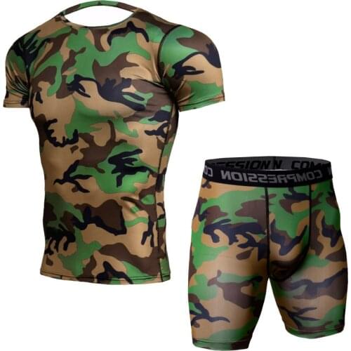 2020 Fitness MMA Running Shirt Men Rashguard Male Short Sleeve T Shirt Crossfit Bodybuilding Men Camo Print 3D T Shirt Tops