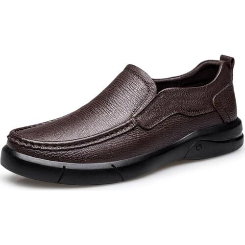 Mens Shoes Light Hard-Wearing Low-top Slip On Cow Leather Driving Casual Formal Shoes Non Slip Comfortable Classic