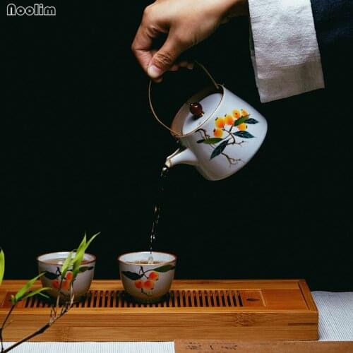 NOOLIM 200ml Jingdezhen Ceramic Pastel Hand Painted Pomegranate Gourd Tea Pot Kiln Filter Teapot Kung Fu Kettle Drinkware