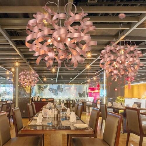 New Modern Creative Pink Ribbon G9 Chandelier Lamp Simple Living Room Dining Room Bedroom Shopping Mall Supermarket Office Light