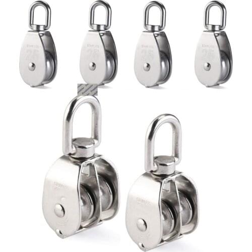304 Stainless Steel M15 M20 M25 M32 M50 M75 Lifting Single Double Pulley Block Crane Swivel Hook Hanging Wire Towing Wheel