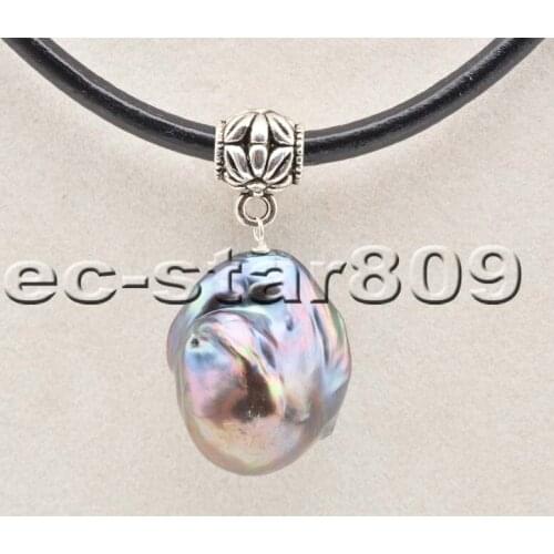 P6429 25mm Black Baroque Keshi Reborn Pearl Hide-Rope Pendant Choker