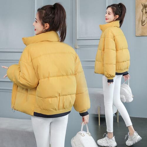Short Parkas Windproof Stand Collar Cotton Padded Women Jacket Winter Loose Warm Zipper Coat Thicken Student Outwear Casual Tops