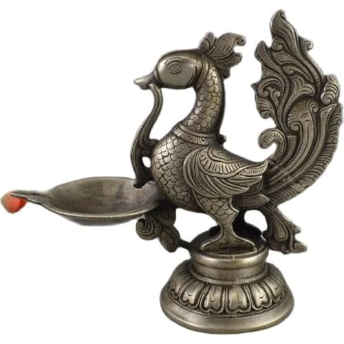 Chinese Old Plated Silver Carving Fine Workmanship Phoenix Candlestick Lamp Stand