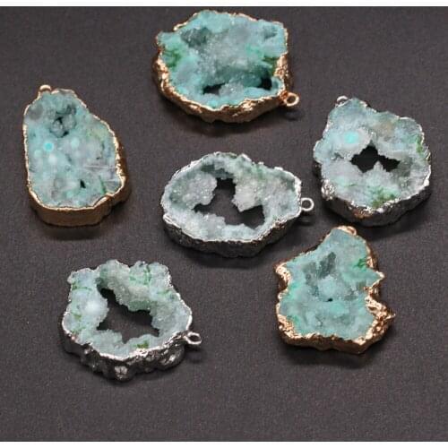 Natural Druzy Agates Pendants Irregular Green Quartz Crystal Pendant Charms for DIY Jewelry Necklace Making 25x35-30x40mm