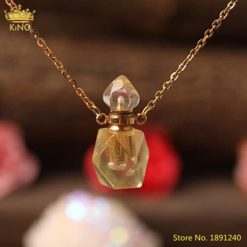 Natural Gems Stone Essential Oil Diffuser Perfume Bottle Pendants Stainless Steel Crystal Vial Jewelry Charm For Necklace Making