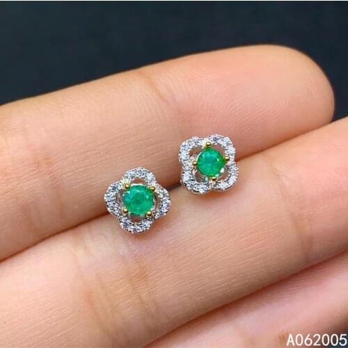 KJJEAXCMY Fine Jewelry 925 Sterling Silver Inlaid Natural Emerald Female New Earrings Ear Studs Classic Support Test with Box