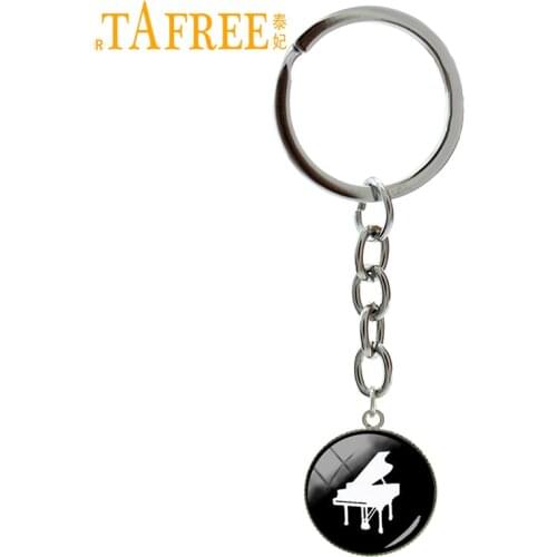 TAFREE Elegant charm Piano keychain vintage musical instrument silhouette profile key chain holder high quality music gift T765