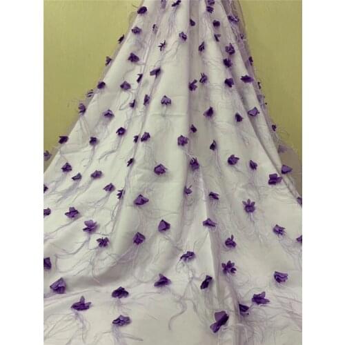 High quality feather French net lace fabric african embroidery lace fabric with small flowers for party dress YG-673