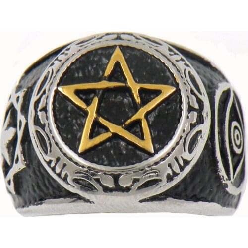 FANSSTEEL Stainless Steel Jewelry Mysterious Eye Jewish Masonic Blazing Star Ring FSR13W86G