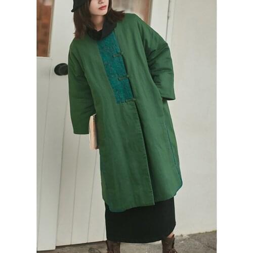 SCUWLINEN Women Parka 2020 Winter Vintage Print Patchwork Plate Button Plus Size Loose Cotton Padded Coats Vestidos S1152