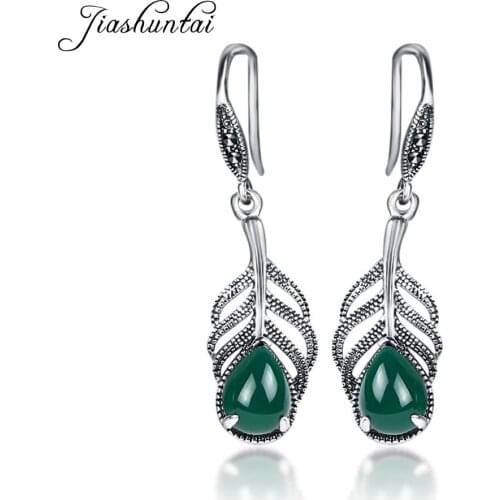 JIASHUNTAI Retro 100% 925 Sterling Silver Earrings For Women Vintage Natural Stones Earring Thai Silver Jewelry female