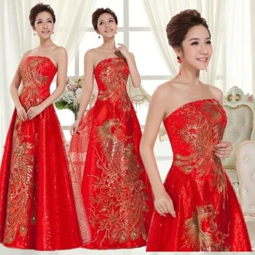Free shipping robe mariage red chinese bridesmaid party dresses long bridemaids fancy dress ball gowns for special events 2020