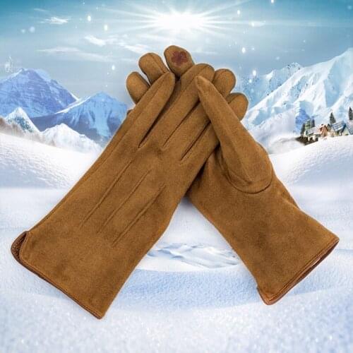 Winter Outdoor Coldproof Touch Screen Driving Warm Gloves For Sports Womens Suede Leather Plus Velvet Thicken Cycling Mitten R1