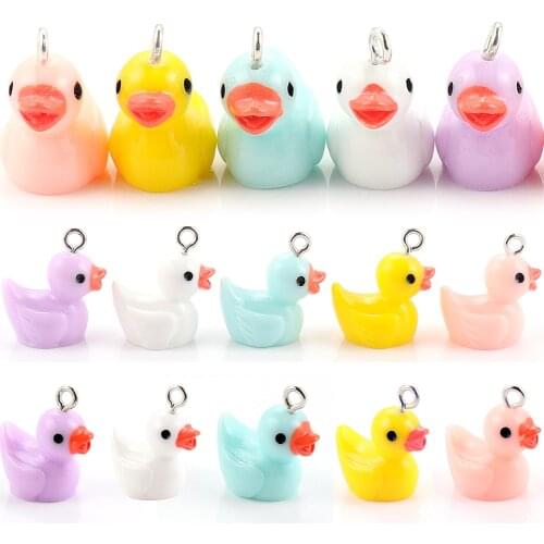 10Pcs Cartoon Yellow Duck Pendants 5 Color Duck Resin Pendants Charms for Women Diy Handmade Cute Jewelry Finding Party Gift