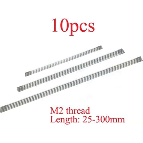10PCS RC Boat Connecting Rod M2 Dual Thread Push Stainless Steel Tie Dia 1.8mm L25-300mm for Servo and Rudder