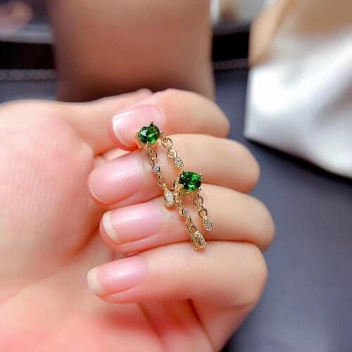 100% Real Natural Natural And Real Diopside earrings 925 sterling silver Fine jewelry Diopside earring
